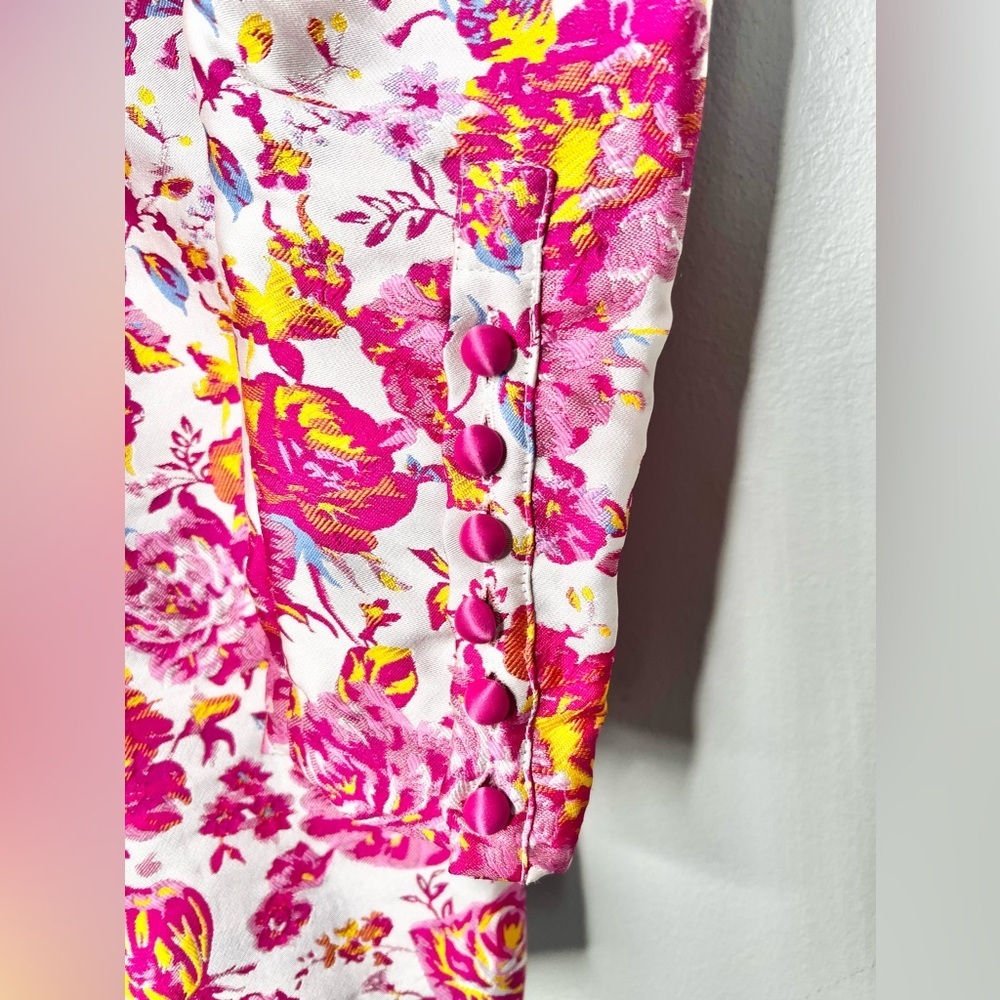 Rotate Birger Christensen Pink Floral Puff Sleeve Dress Size Medium - Picture 8 of 11